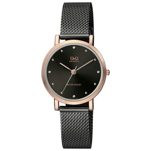 Reloj de moda para mujer negro  y dorado esfera negra  Q&Q QA21J422Y