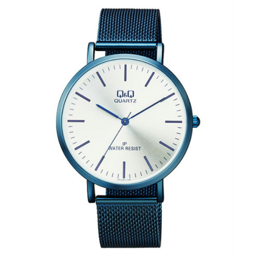 Reloj de moda unisex azul metalizado con esfera blanca de Q&Q QZ18J401Y