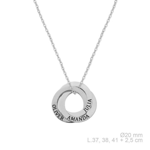 Collar aros plata con tres nombres personalizable