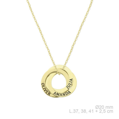 Collar aros plata dorado con tres nombres personalizable