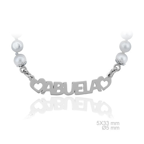 Collar Plata Perlas ABUELA Corazones