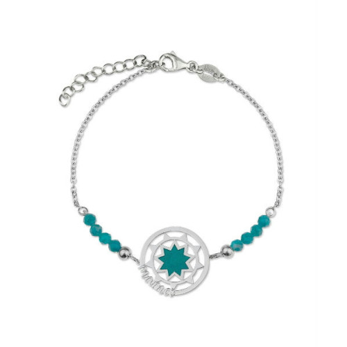 Pulsera Plata Mamá Estrella Piedras Turquesas