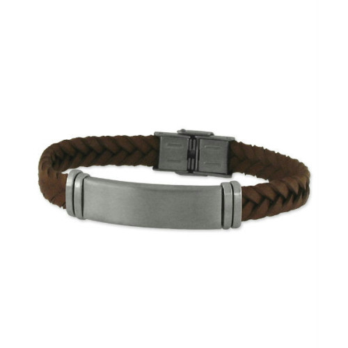 Pulsera Hombre Acero Piel Marrón Trenzada Placa LISKA