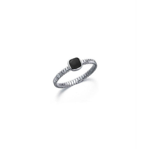 Sortija Plata Rodio Piedra Negra 18K