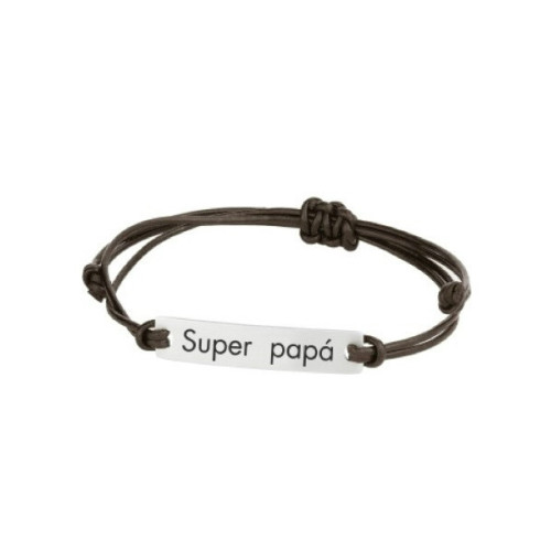 Pulsera Plata Cuero Marrón Placa -Super papá- MARDUK