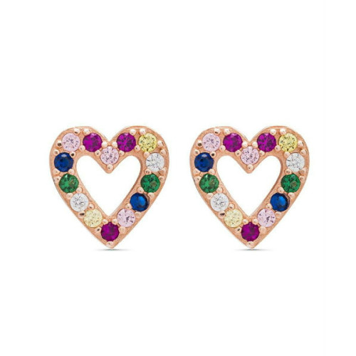 Pendientes Plata Rosa FREDING Corazón Circonitas Multicolor LUXENTER