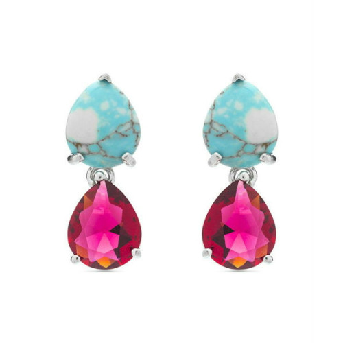 Pendientes Plata CHARCLA Turquesas Cristal Rosa LUXENTER