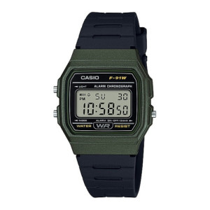 CASIO Reloj retro vintage de moda unisex color negro y verde F-91WM-3A