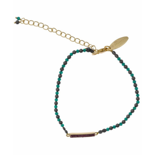 Pulsera Plata Baño Oro Bolitas Rutenio Turmalina Verde Rubí SALVATORE