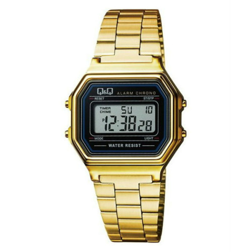 Vintage Reloj retro unisex dorado con cadena negra metalizada de Q Q fabricado por Citizen M173J004Y