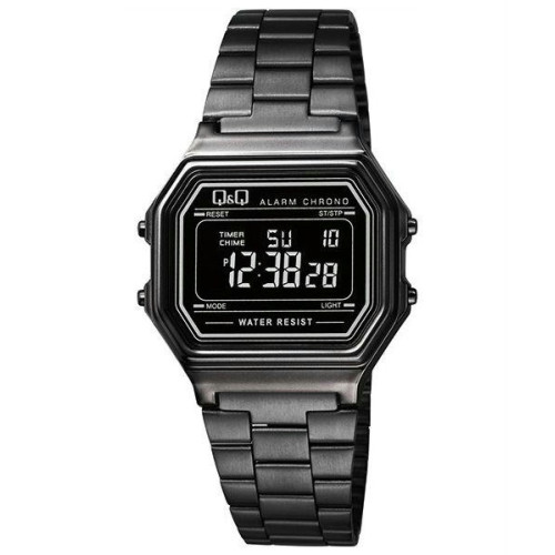 Vintage Reloj retro unisex todo negro metalizado con digitos negros de Q&Q  fabricado por Citizen M173J005Y