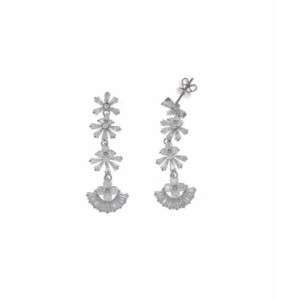 Pendientes Largos Plata Flor Baguettes SALVATORE