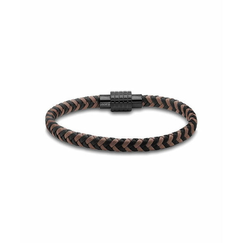 Pulsera Hombre HERECLA Metal Piel Negro Marrón LUXENTER