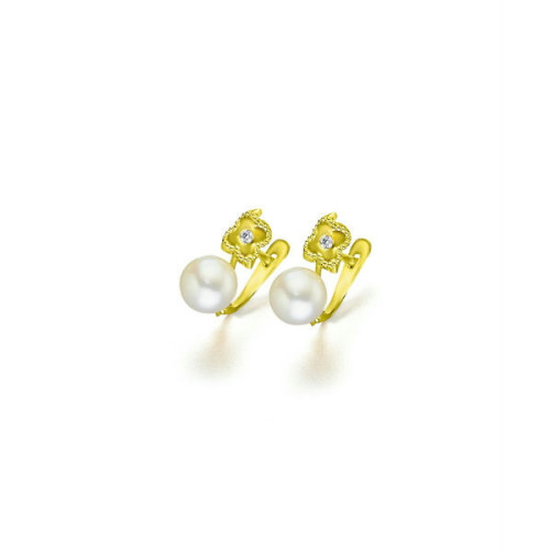 Pendientes Oro Tu y Yo Flor Circonita Perla 18K Joyas