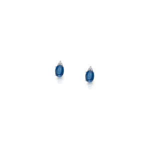 Pendientes Oro Blanco Circonitas Azul Zafiro Presión 18K