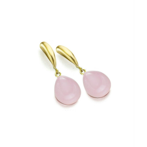 Pendientes Oro Amarillo Piedra Rosa Presión 18K