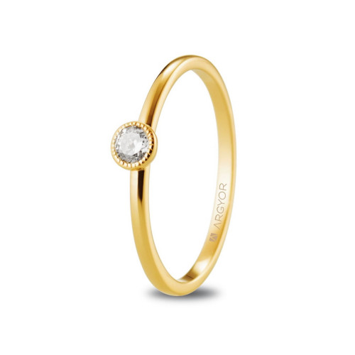 Anillo de Compromiso Argyor de Oro Amarillo 18k con Circonita Central y Engaste Biselado