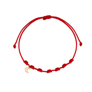 Pulsera 7 nudos nylon rojo mini luna oro