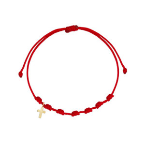 Pulsera 7 nudos nylon rojo mini cruz oro