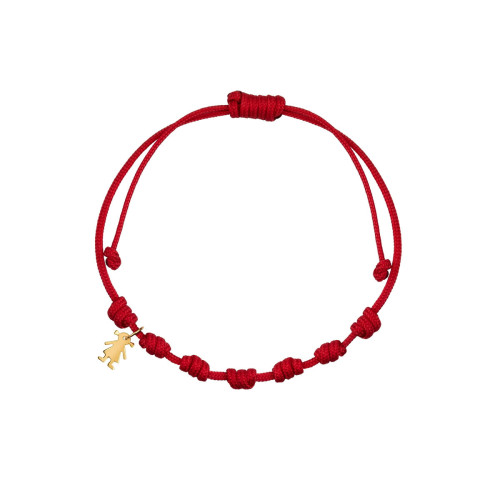 Pulsera 7 nudos nylon rojo con colgante oro niña