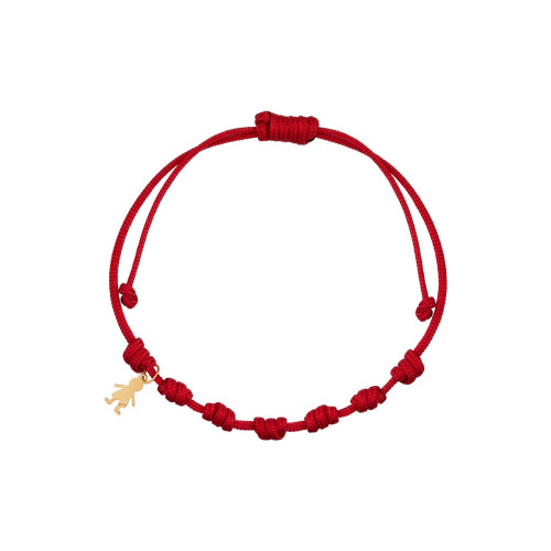 Pulsera 7 nudos nylon rojo con colgante oro niño