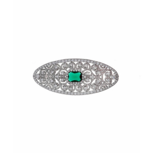 Broche Plata Oval Circonita Verde SALVATORE