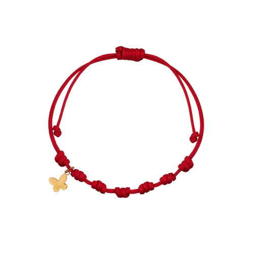 Pulsera 7 nudos nylon rojo con colgante oro mariposa