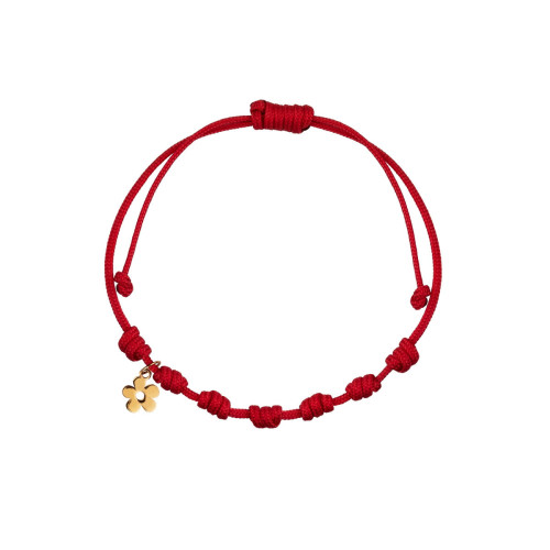 Pulsera 7 nudos nylon rojo con colgante oro flor