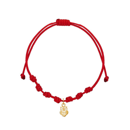 Pulsera 7 nudos nylon rojo colgante buho suerte