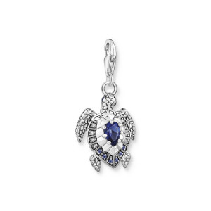 Colgante Charm tortuga plata con circonitas azul