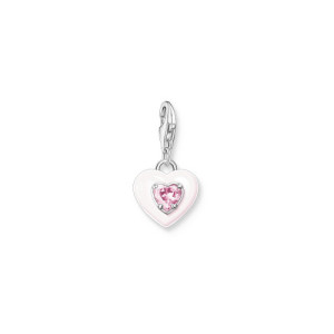 Colgante Charm corazón con piedras rosas plata