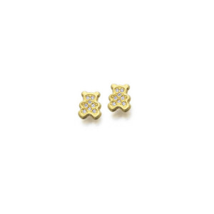 Pendientes Rosca Oro Amarillo Oso Circonitas 18K Joyas