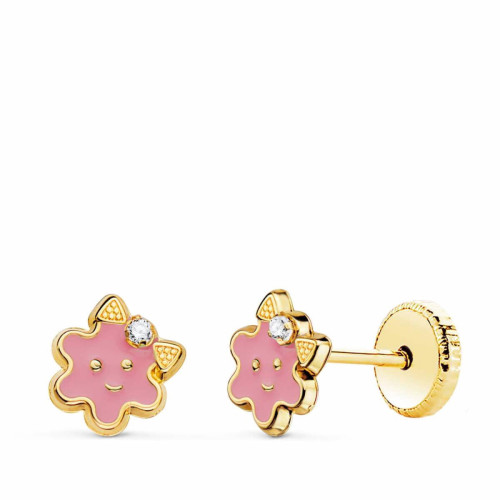 Pendiente oro 18k estrella esmalte rosa