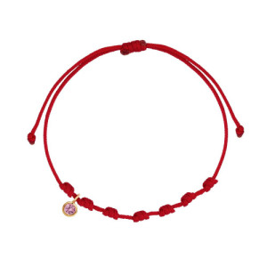 Pulsera 7 nudos nylon rojo con circonita rosa