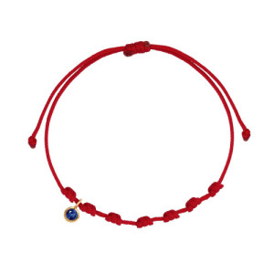 Pulsera 7 nudos nylon rojo con circonita azul