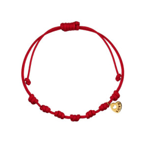 Pulsera 7 nudos nylon rojo con colgante oro corazón love