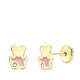 Pendientes bebe oro 18k oso esmalte rosa