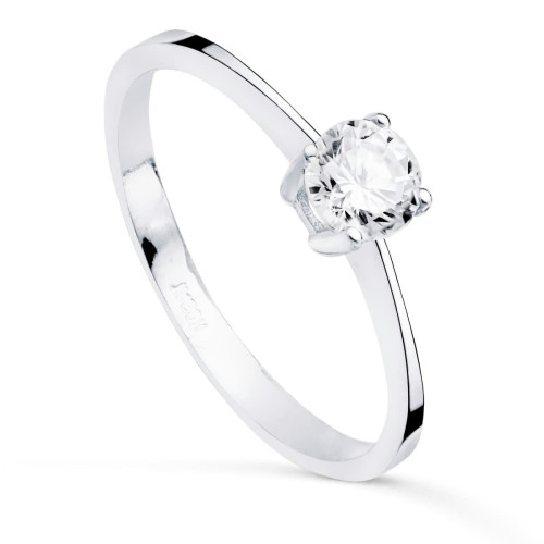 Anillo de Compromiso Solitario de Oro Blanco 18k con Circonita de 5 mm