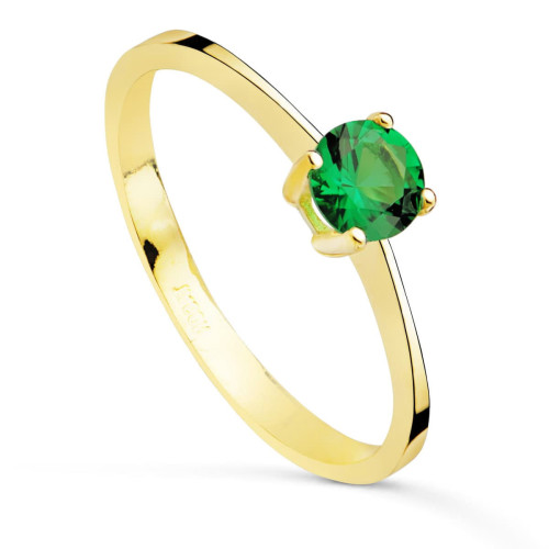 Anillo de Compromiso Solitario de Oro Amarillo 18k con Circonita Verde de 5 mm