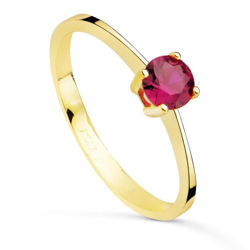 Anillo de Compromiso Solitario de Oro Amarillo 18k con Circonita Roja de 5 mm