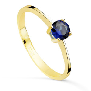 Anillo de Compromiso Solitario de Oro Amarillo 18k con Circonita Azul de 5 mm