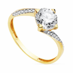 Anillo de Compromiso Solitario de Oro Bicolor 18k con Circonita de 7 mm