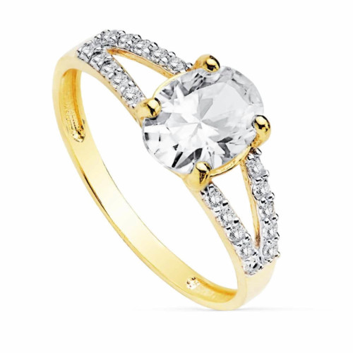 Anillo de Compromiso Solitario de Oro Bicolor 18k con Piedra Oval de 8x6 mm