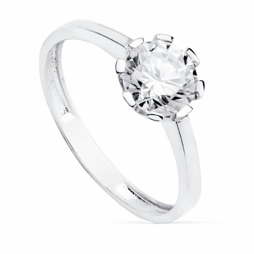 Anillo de Compromiso Solitario de Oro Blanco 18k con Circonita de 7 mm y Ocho Garras