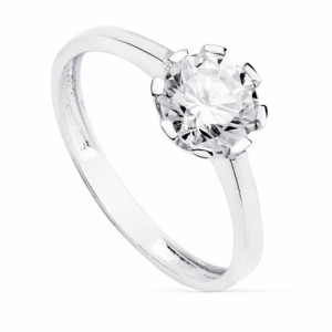 Anillo de Compromiso Solitario de Oro Blanco 18k con Circonita de 7 mm y Ocho Garras