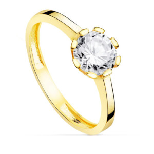 Anillo de Compromiso Solitario de Oro Amarillo 18k con Circonita de 7 mm y Ocho Garras