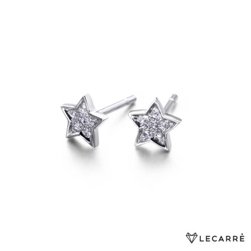 Pendientes oro blanco estrella diamantes Lecarré