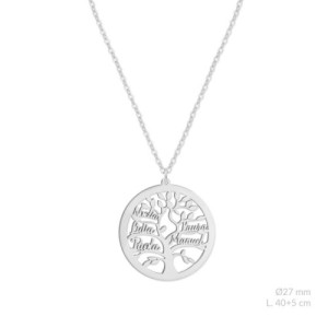 Collar Árbol de la Vida con Cinco Nombres Personalizados en Plata de Ley 925