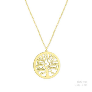 Collar Árbol de la Vida con Cinco Nombres Personalizados en Plata de Ley 925 Dorada