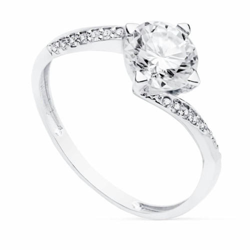 Anillo de Compromiso Solitario de Oro Blanco 18k con Circonita de 7 mm